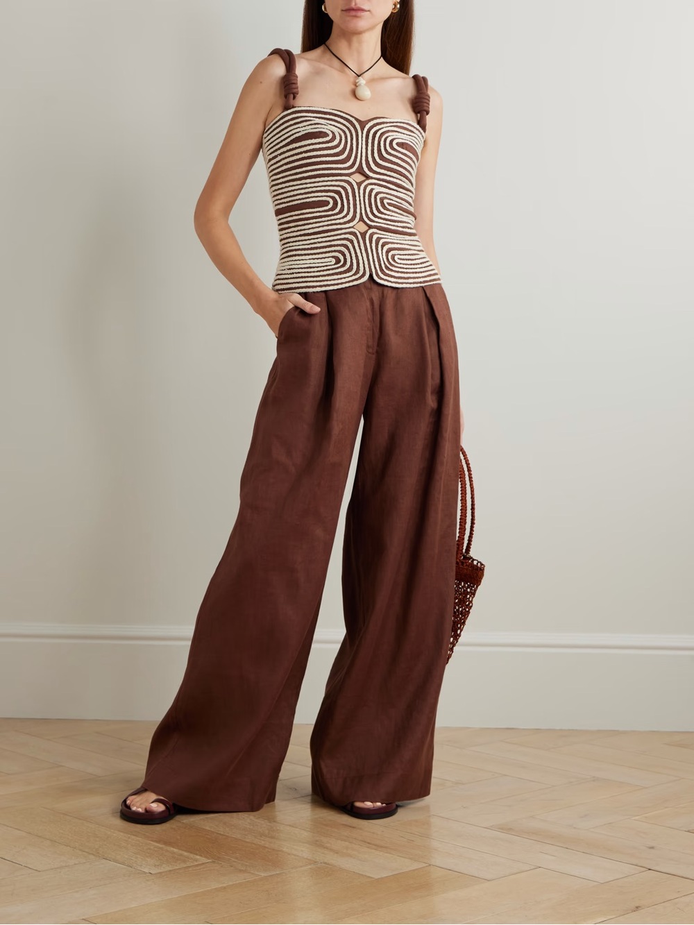 Marea knotted linen top in brown NWT - Picture 2 of 5